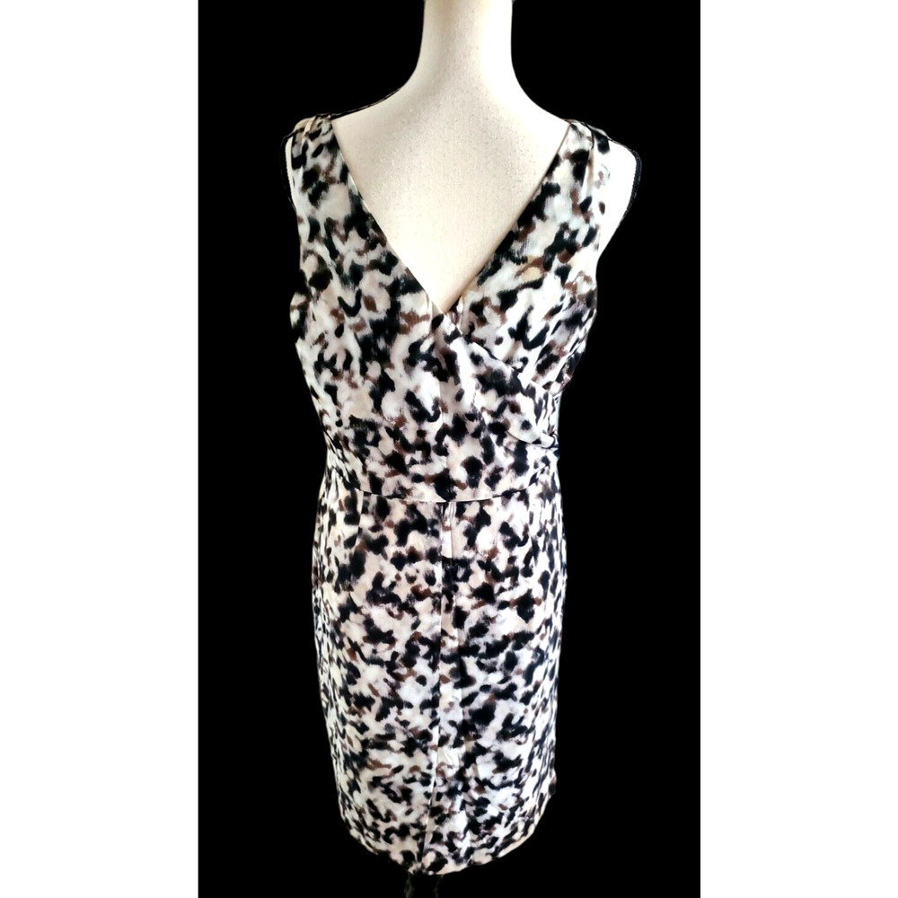 Ann Taylor Silky Cross-Over Front Sleeveless Animal Print Sheath Dress Sz 10 - Picture 2 of 4